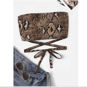 SHEIN Animal Print Snake Skin Tie Tube Crop Top Small